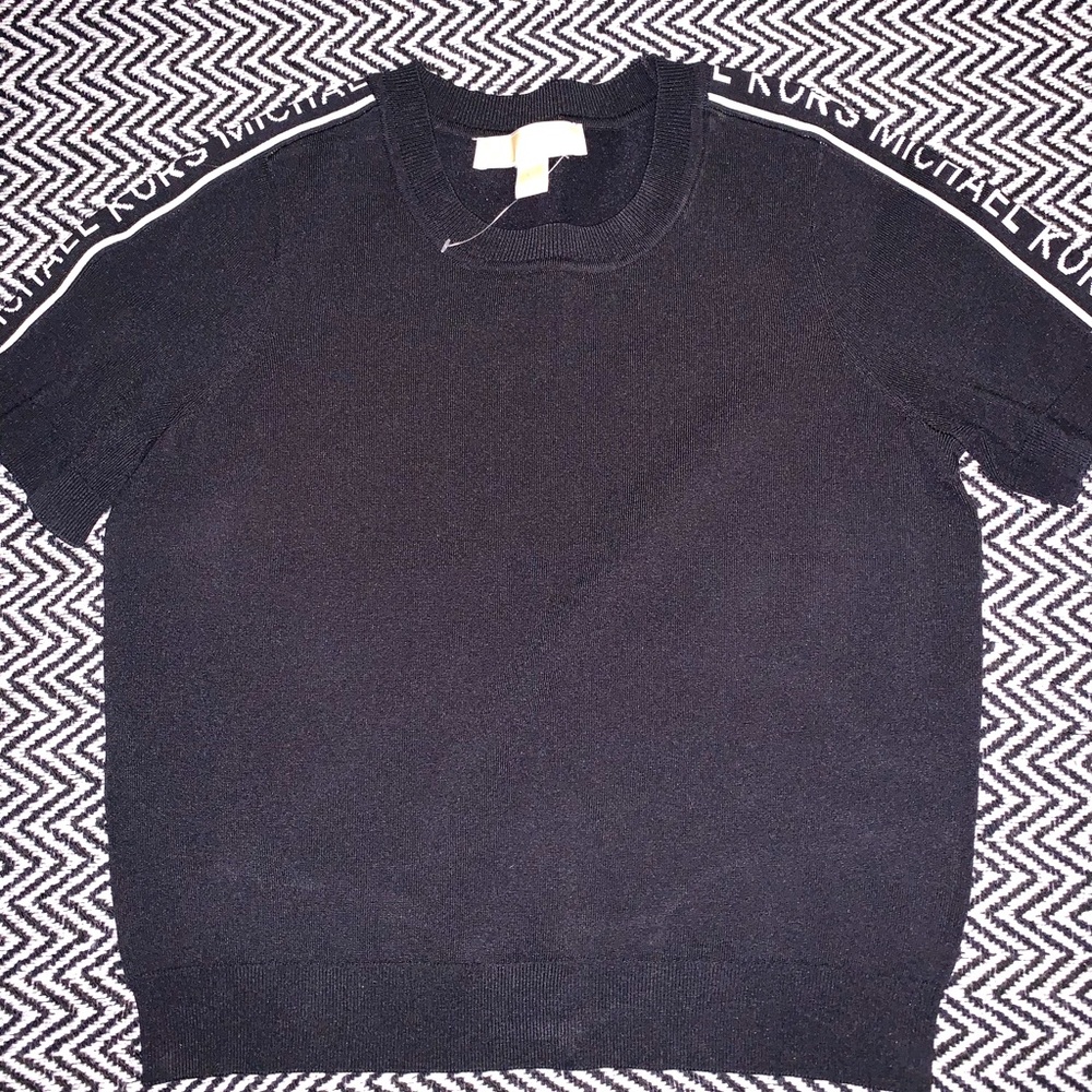 Michael Kors top with logo arm strip detail (black/white)